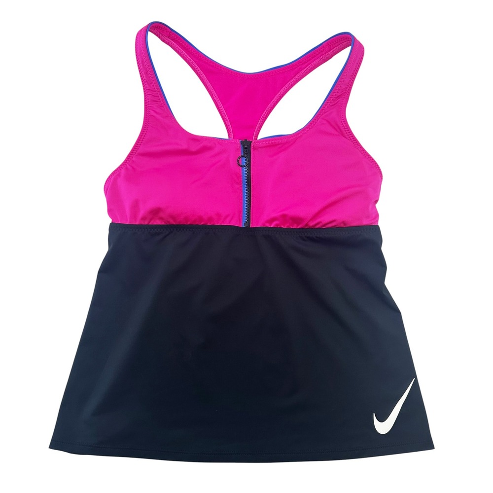 NIKE Colorblock Racerback Tankini Swim Top • Medium • black pink
